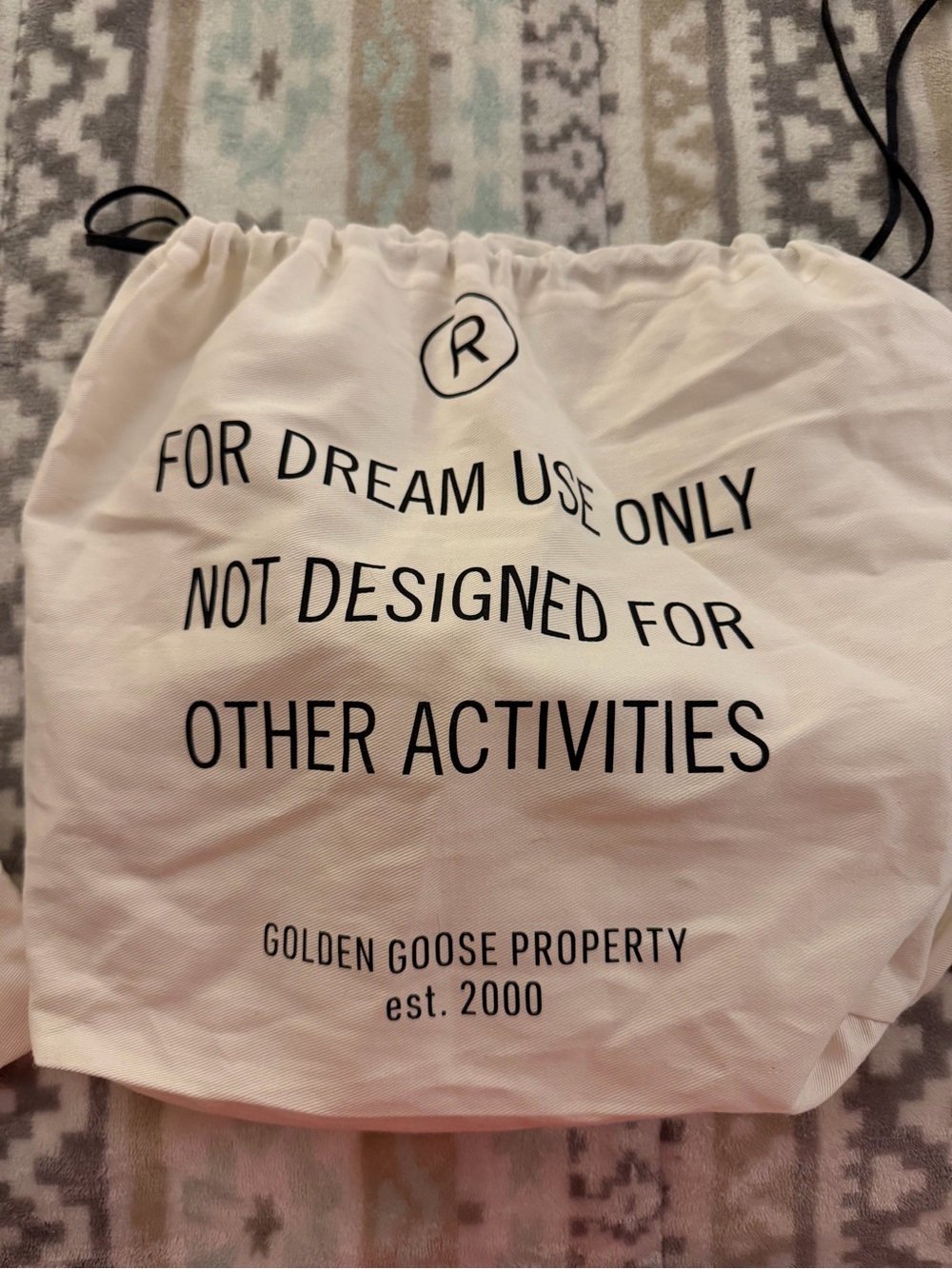 Golden Goose Cream Drawstring Dust Bag with Black Print